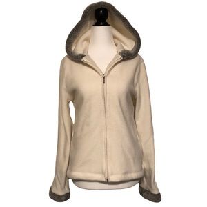 Vintage Northern Reflections Soft White Zip-up Hooded Sweater with Faux Fur Trim